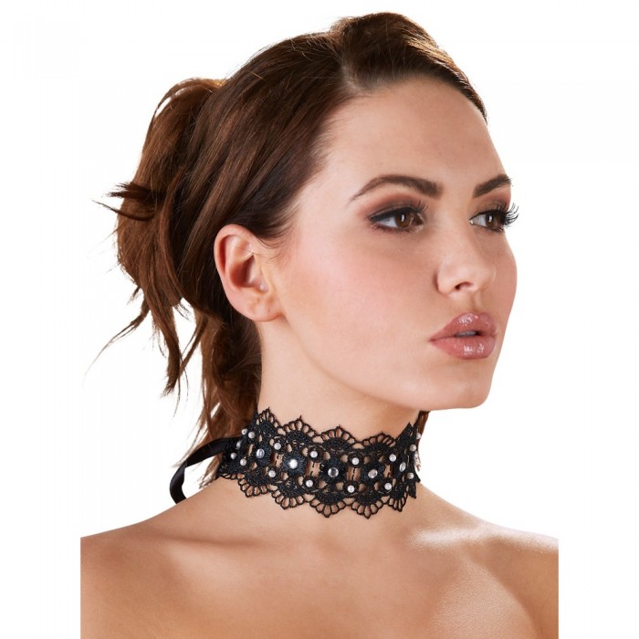 Obojek krajkový Cottelli Collection RHINESTONE CHOKER black